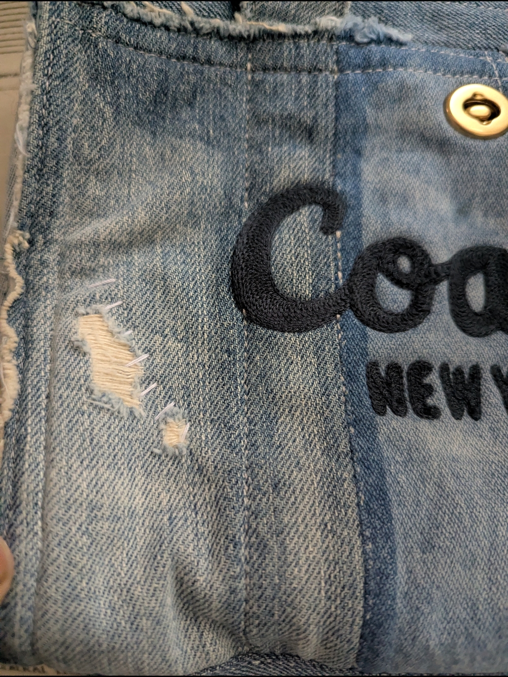 Coach Denim Cargo Tote Upcycled In A Love Denim Size 26 New Without Tags. - Picture 8 of 16